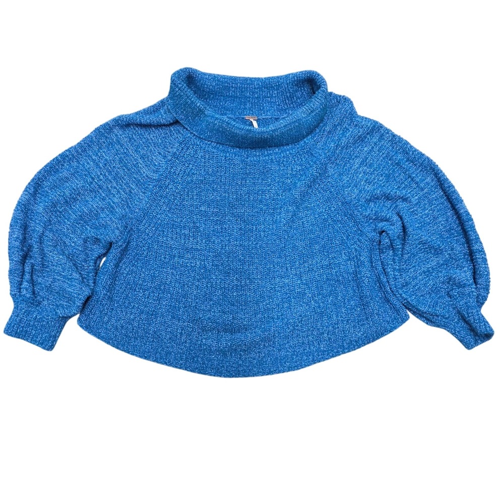 Free People Women's Medium Blue‎ Knit Turtleneck Cropped Sweater Pullover
